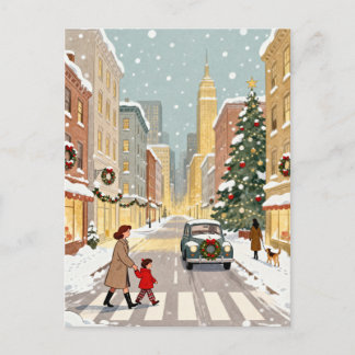 Sprookjesachtige Besneeuwde Stadstraat Kerstmis Briefkaart