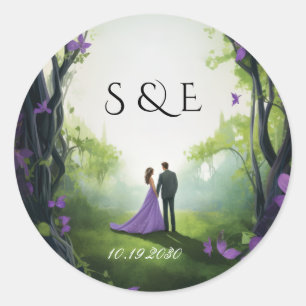 Sprookjesachtige Betoverde Tuin Trouwsticker Ronde Sticker