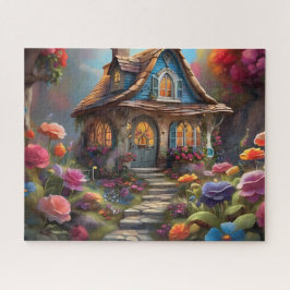 Sprookjesachtige Blauwe Cottage Bloementuin Legpuzzel