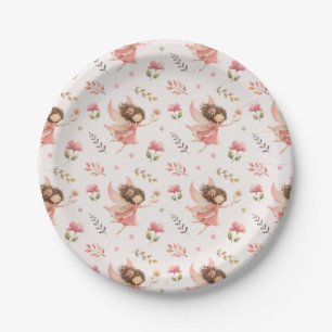 Sprookjesachtige & Bloem Illustraties Pastel Roze  Papieren Bordje