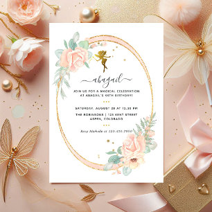 Sprookjesachtige Bloemen Blush en Gouden Verjaarda Kaart