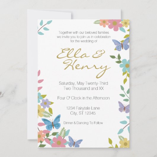 Sprookjesachtige Bloemen Huwelijksuitnodiging 5 "x Kaart (Voorkant)