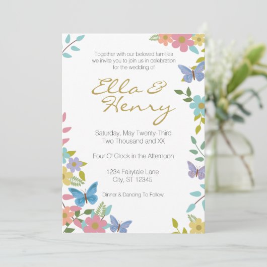 Sprookjesachtige Bloemen Huwelijksuitnodiging 5 "x Kaart (Staand voorkant)