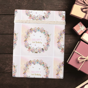 Sprookjesachtige bloemenfee tuin 2de verjaardag cadeaupapier