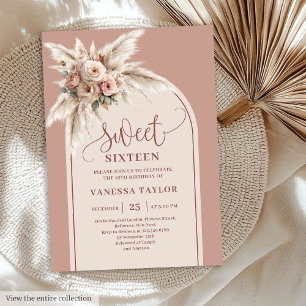 Sprookjesachtige Boho Boog Stof Roze Pampas Bloem Kaart