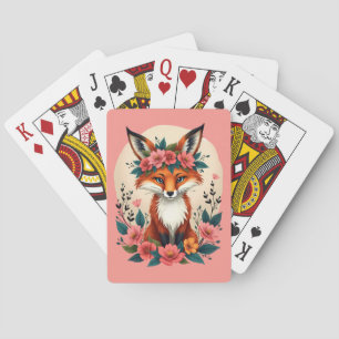 Sprookjesachtige Boho Vos met Bloemenkroon Bosland Pokerkaarten