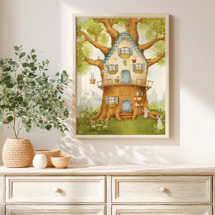 Sprookjesachtige boomhut storybook poster kinderen