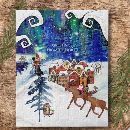 Sprookjesachtige Boreale Lichten & Winterdorp Legpuzzel