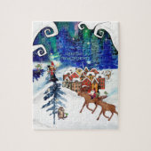 Sprookjesachtige Boreale Lichten & Winterdorp Legpuzzel (Verticaal)