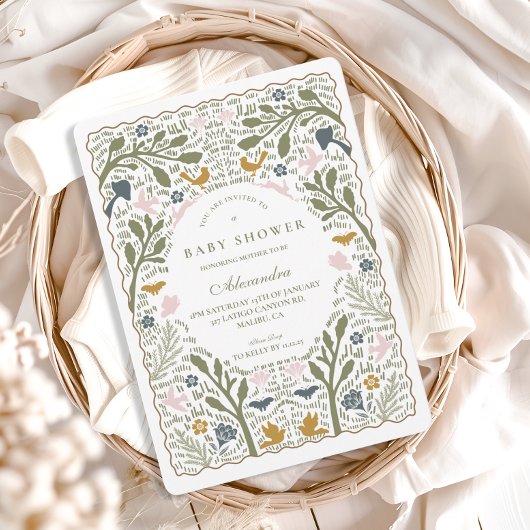 Sprookjesachtige botanische babyshower kaart