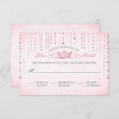 Sprookjesachtige bruiloft roze Sparkles & Crown RSVP Kaartje (Voorkant / Achterkant)