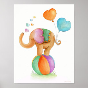 Sprookjesachtige circus olifant op een bal kinderk poster