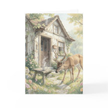 Sprookjesachtige cottage-ansichtkaart – herten en