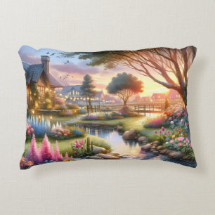 Sprookjesachtige Cottage Gardent Zonsondergang Accent Kussen