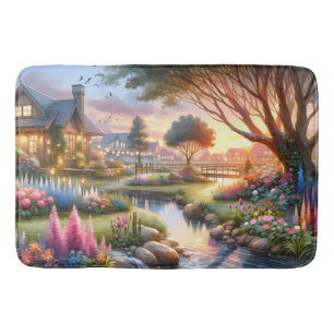 Sprookjesachtige Cottage Gardent Zonsondergang Badmat