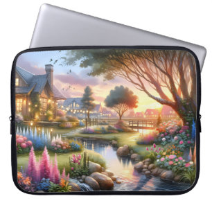 Sprookjesachtige Cottage Gardent Zonsondergang Laptop Sleeve