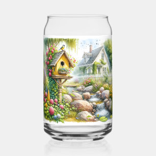 Sprookjesachtige Cottage Tuin Vogelhuis Stroom Blikvorm Glas