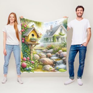 Sprookjesachtige Cottage Tuin Vogelhuis Stroom Fleece Deken