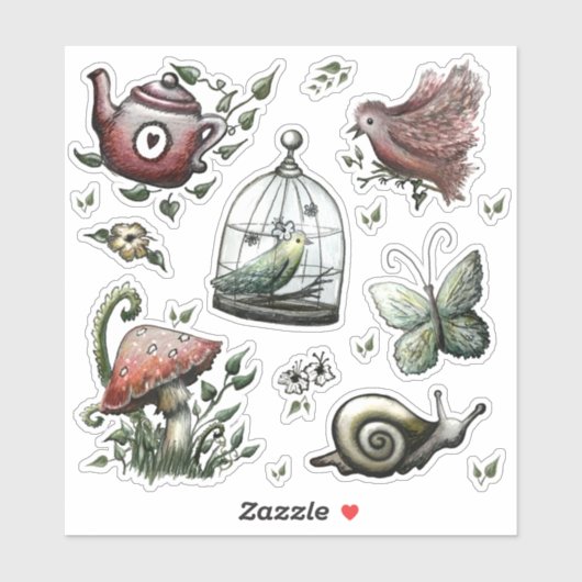 Sprookjesachtige Cottagecore Tuinstickers - Handge Sticker (Vel)