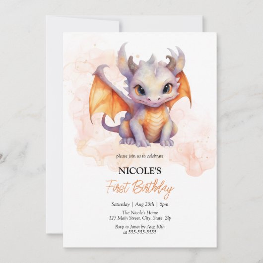 Sprookjesachtige Cute Baby Draak Kinderen Verjaard Kaart (Voorkant)