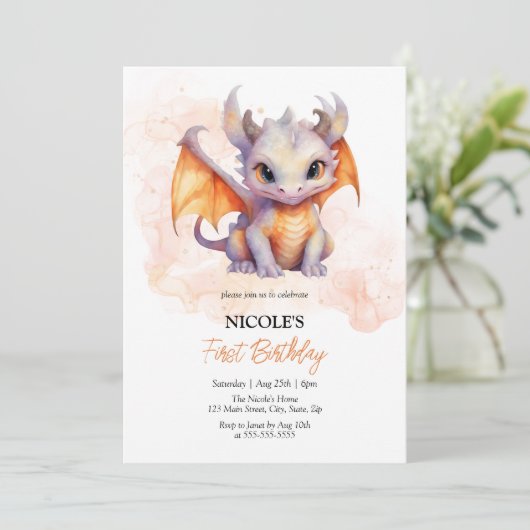 Sprookjesachtige Cute Baby Draak Kinderen Verjaard Kaart (Staand voorkant)