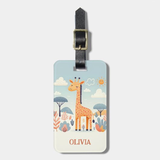Sprookjesachtige Cute Giraffe in Savanne Bagagelabel (Voorkant verticaal)