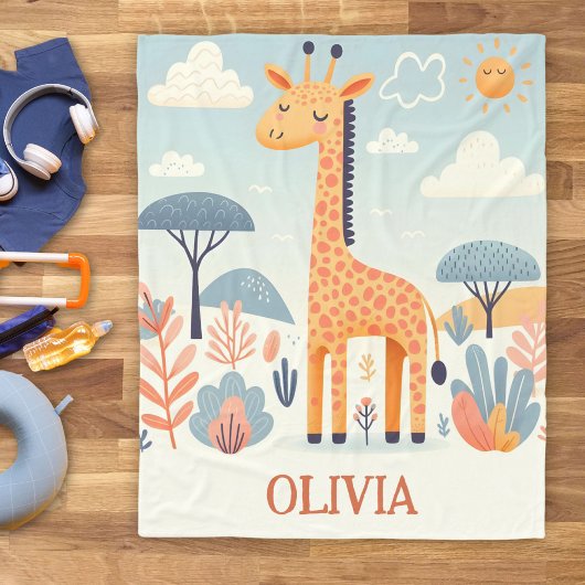 Sprookjesachtige Cute Giraffe in Savanne Fleece Deken
