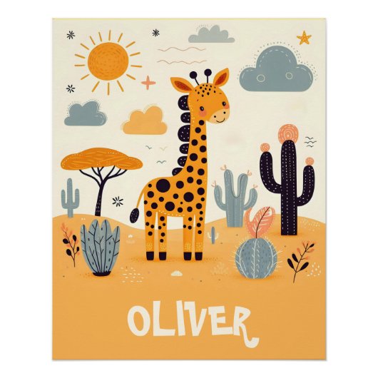 Sprookjesachtige Cute Giraffe in Savanne Perfect Poster (Voorkant)