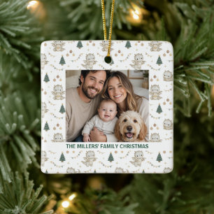 Sprookjesachtige Cute Waterverf Kerst Draak Famili Keramisch Ornament