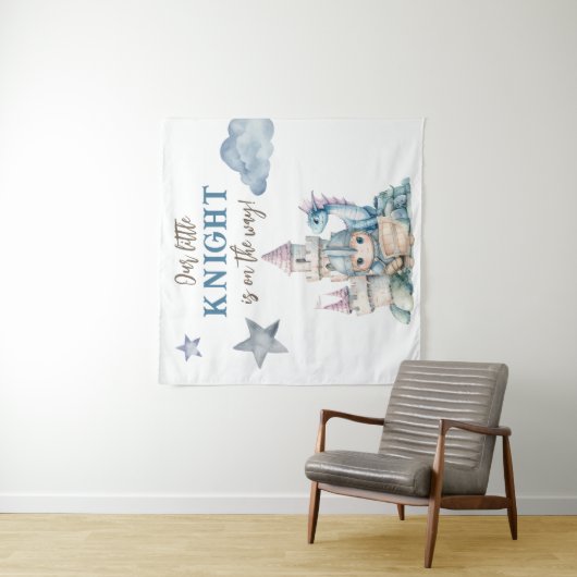 Sprookjesachtige Dragon Blue Knight Baby shower Ac Wandkleed (In situ)