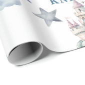 Sprookjesachtige Dromerige Draak Blauw Ridder Baby Cadeaupapier (Rol Hoek)