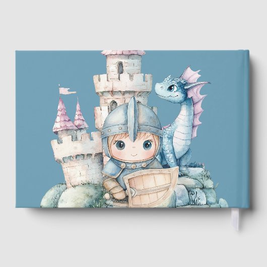 Sprookjesachtige Dromerige Draak Blauw Ridder Baby Gastenboek (Achterkant)