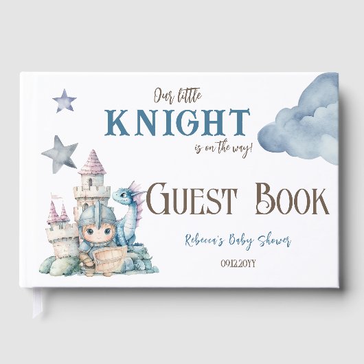 Sprookjesachtige Dromerige Draak Blauw Ridder Baby Gastenboek (Voorkant)