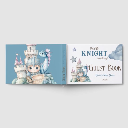 Sprookjesachtige Dromerige Draak Blauw Ridder Baby Gastenboek (Volledig)