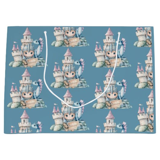 Sprookjesachtige Dromerige Draak Blauw Ridder Baby Groot Cadeauzakje (Voorkant)