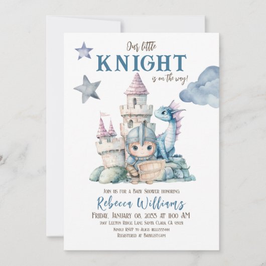 Sprookjesachtige Dromerige Draak Blauw Ridder Baby Kaart (Voorkant)