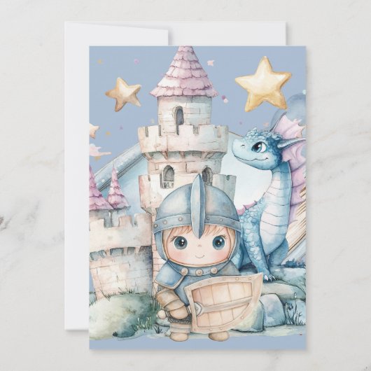 Sprookjesachtige Dromerige Draak Blauw Ridder Baby Kaart (Achterkant)