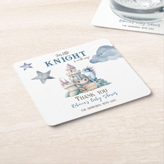 Sprookjesachtige Dromerige Draak Blauw Ridder Baby Kartonnen Onderzetters (Schuin)