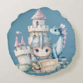 Sprookjesachtige Dromerige Draak Blauw Ridder Baby Rond Kussen (Achterkant)