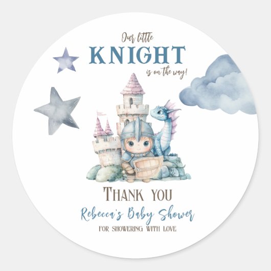 Sprookjesachtige Dromerige Draak Blauw Ridder Baby Ronde Sticker (Voorkant)