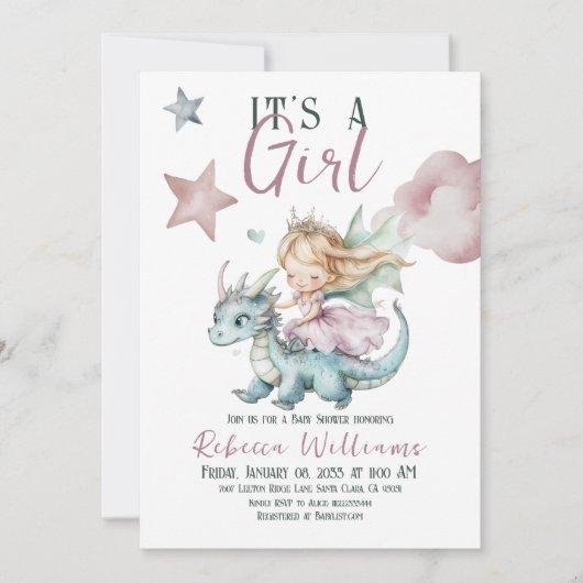 Sprookjesachtige Dromerige Draak Roze Prinses Baby Kaart (Voorkant)