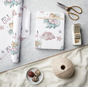 Sprookjesachtige Droom Draak Roze Prinses Baby Sho Cadeaupapier
