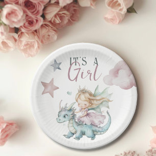 Sprookjesachtige Droom Draak Roze Prinses Baby Sho Papieren Bordje