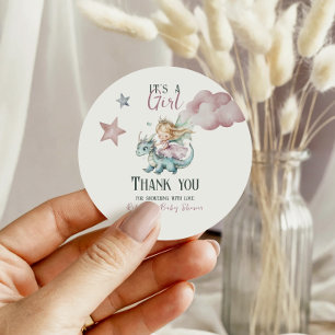 Sprookjesachtige Droom Draak Roze Prinses Baby Sho Ronde Sticker