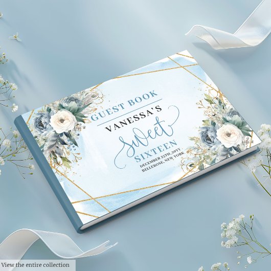 Sprookjesachtige Dusty Blue White Gold Flowers Swe Gastenboek