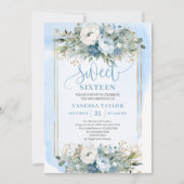 Sprookjesachtige Dusty Blue White Gold Flowers Swe Kaart (Voorkant)