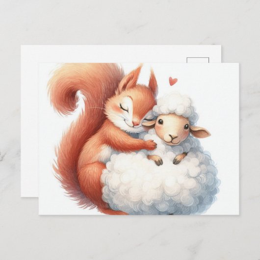 Sprookjesachtige eekhoorn knuffelt een schaap briefkaart (Voorkant / Achterkant)
