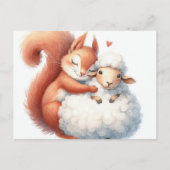 Sprookjesachtige eekhoorn knuffelt een schaap briefkaart (Voorkant)