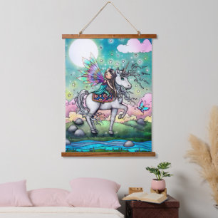 Sprookjesachtige Eenhoorn en Fee Illustratie Hangend Wandkleed