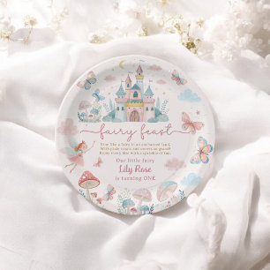 Sprookjesachtige eerste verjaardag Roze grillige v Papieren Bordje